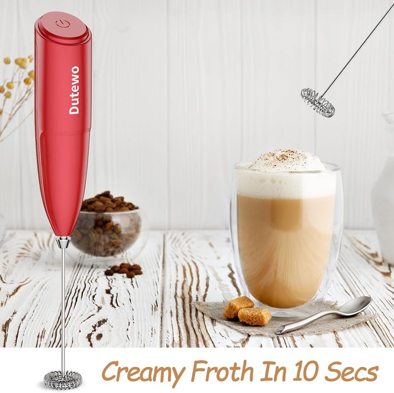 Dutewo Hand Mixer Milk Frother for Coffee - Frother Handheld Foam Maker for Lattes, Electric whisk Drink Mixer Mini Foamer for Cappuccino, Frappe, Matcha, Hot Chocolate, Red 199C - Image 2